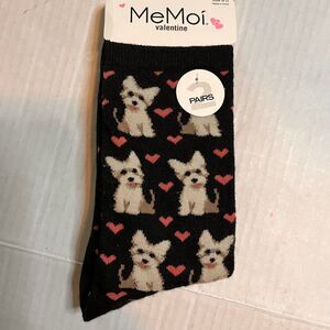 NWT Me Moi Valentine Puppy Love & Hearts 2 Pair of Black Socks Women's Size 9-11